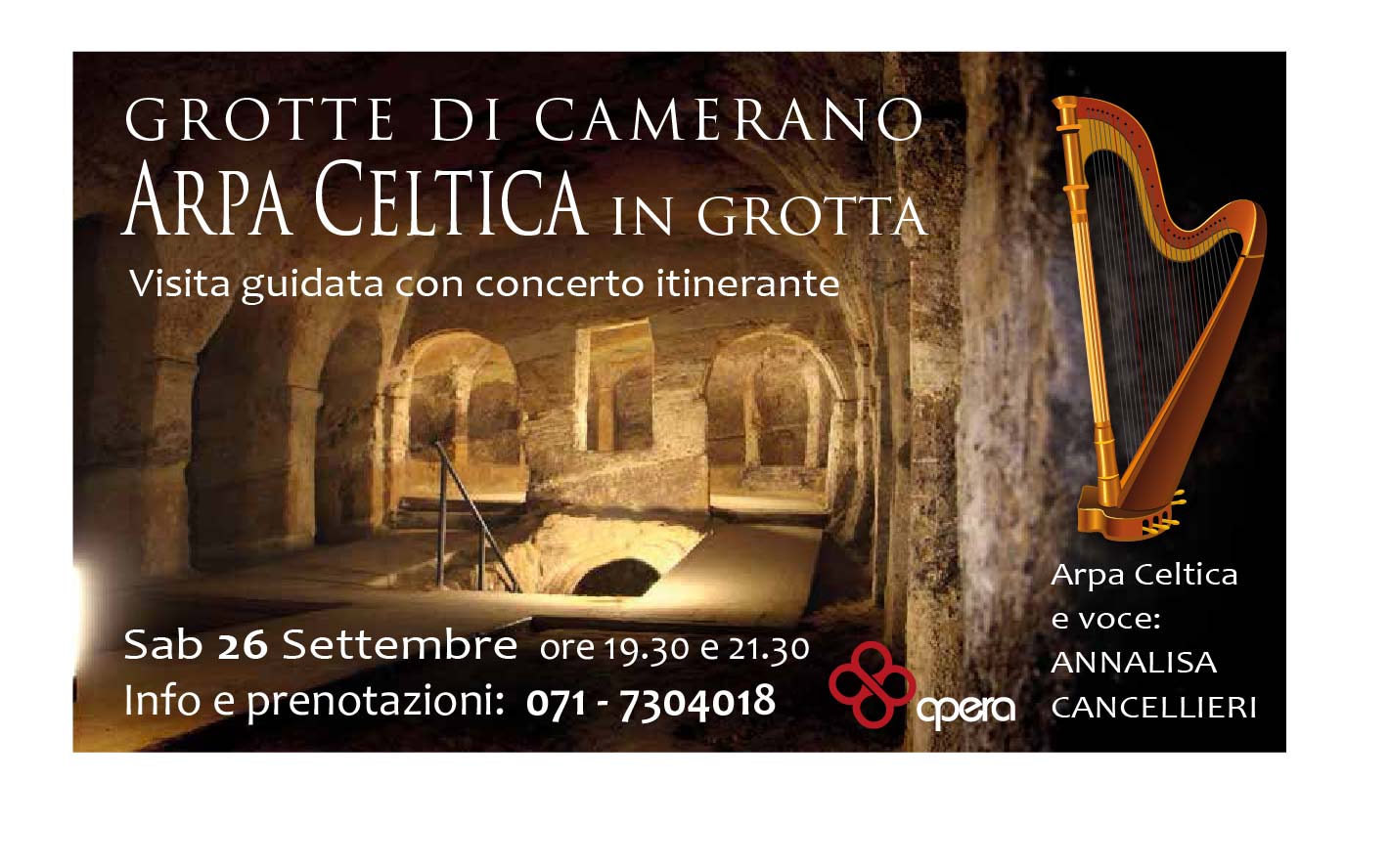 ARPA CELTICA IN GROTTA – Visita guidata con concerto itinerante alle Grotte di Camerano.